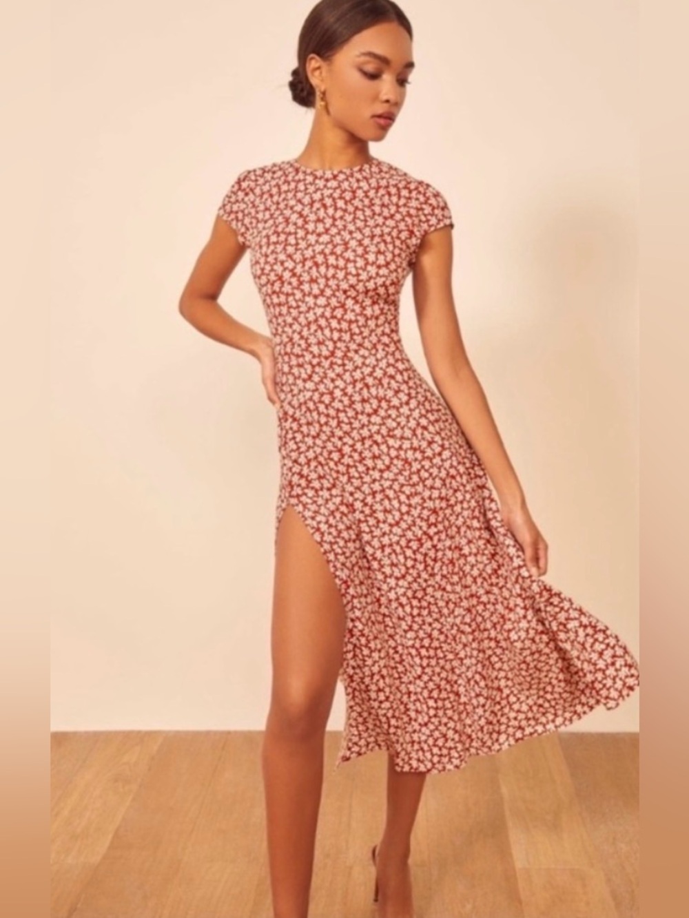 Reformation Gavin Dress Grenadine Red Floral Midi Dress Size 6 - Picture 2 of 8